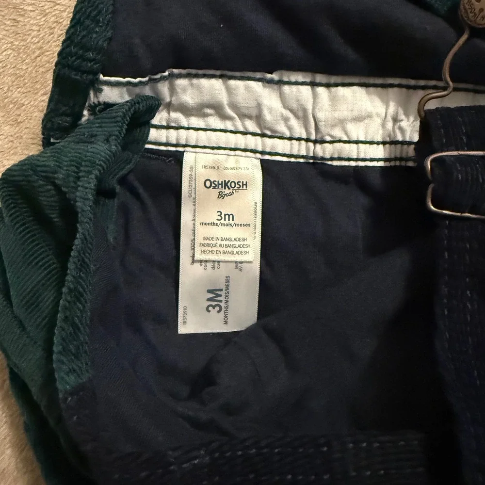 OshKosh Bgosh Baby Boys Green Navy Corduroy Vestbak Overalls 3M Forest Green